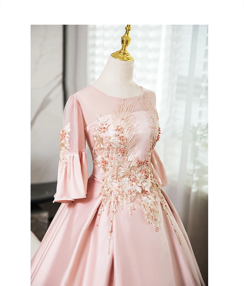 luxury rose pink beading long dress embroidery evenings ball gown vintage/stuido/stage dress/can customize size