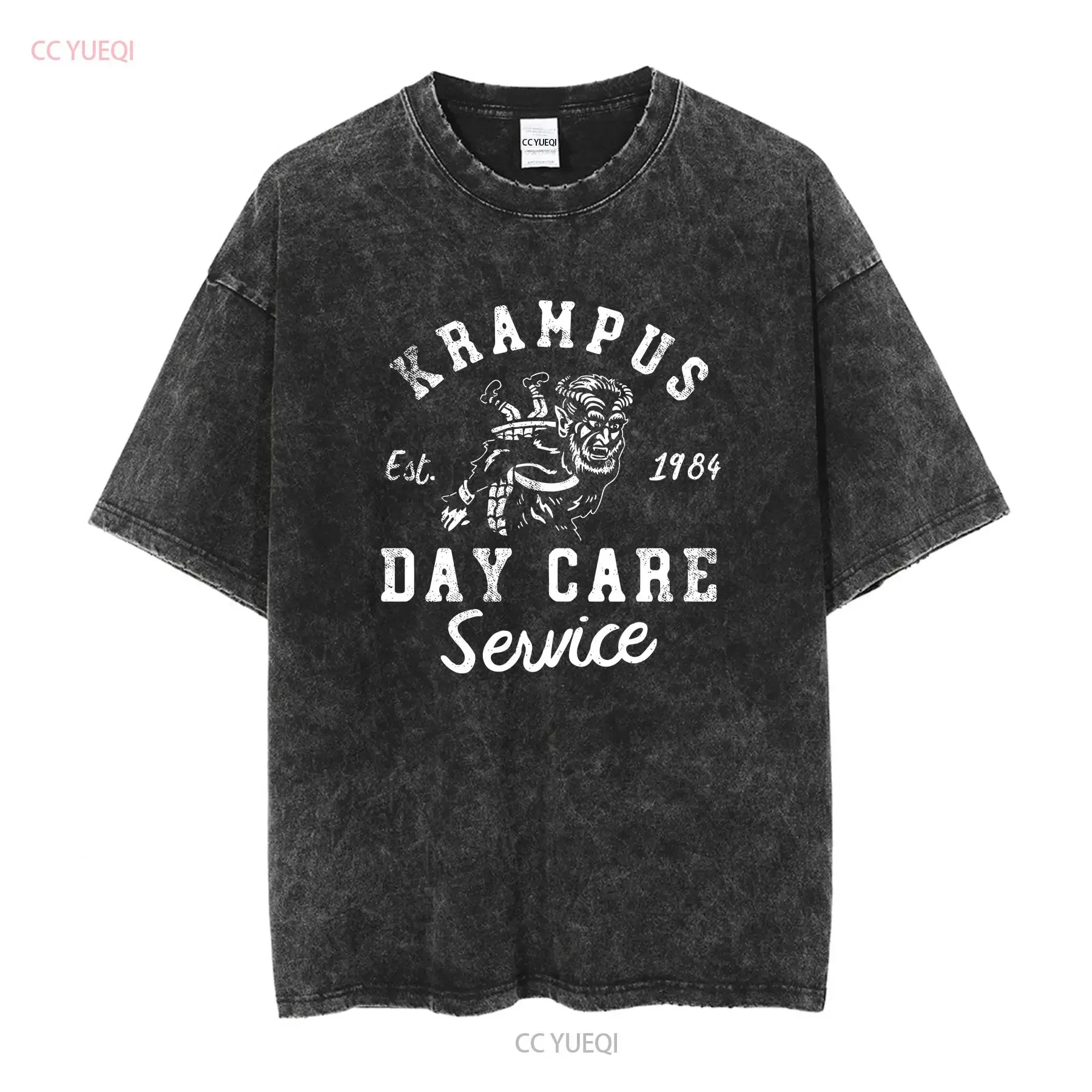 Mens Krampus Day Care Service T Shirt Funny Saint Nicholas Folklore Joke For vintage Washed fashion Top For Everyday Wear Soft