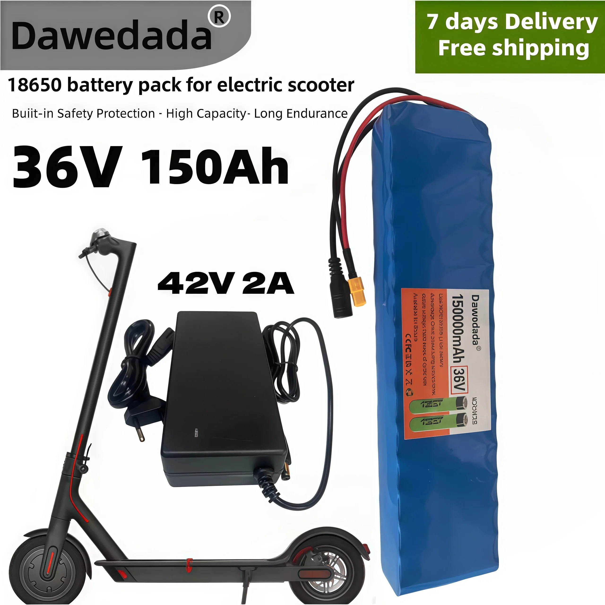 Image of 10S3P 36V 150000mAh Lithium-Ionen-Akku für Elektroroller - 100% brandneuer wiederaufladbarer Ersatzakku mit Ladegerät für Elektromobilitätsfahrzeuge