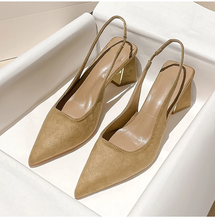 Pointed High-heeled Single Shoes Femininity 2025 New Spring and Summer Thick Heel Simple Back Empty Bag Head Sandals