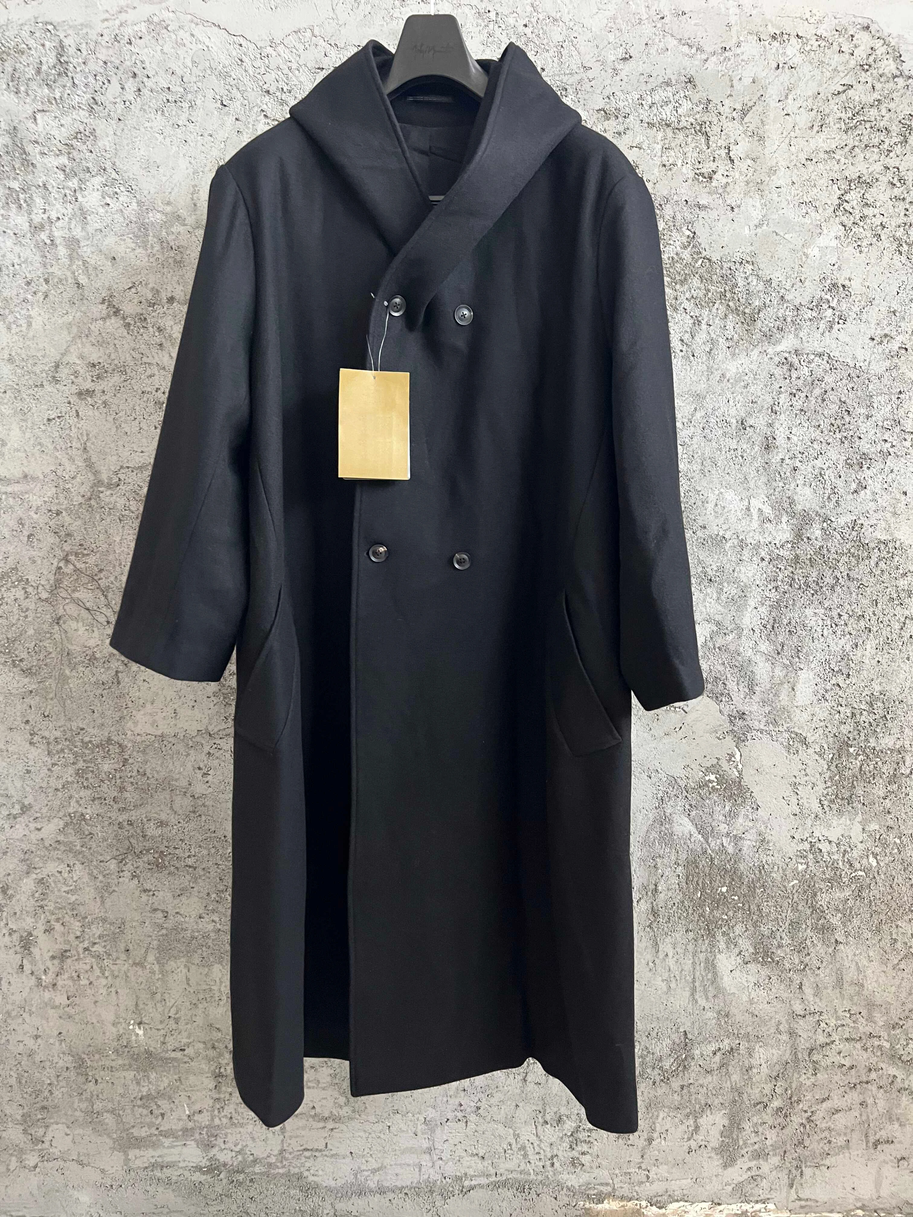 TOP-YAMAMOTO original design: Back embroidered Japanese woolen coat, hooded overcoat, wool blended jacket