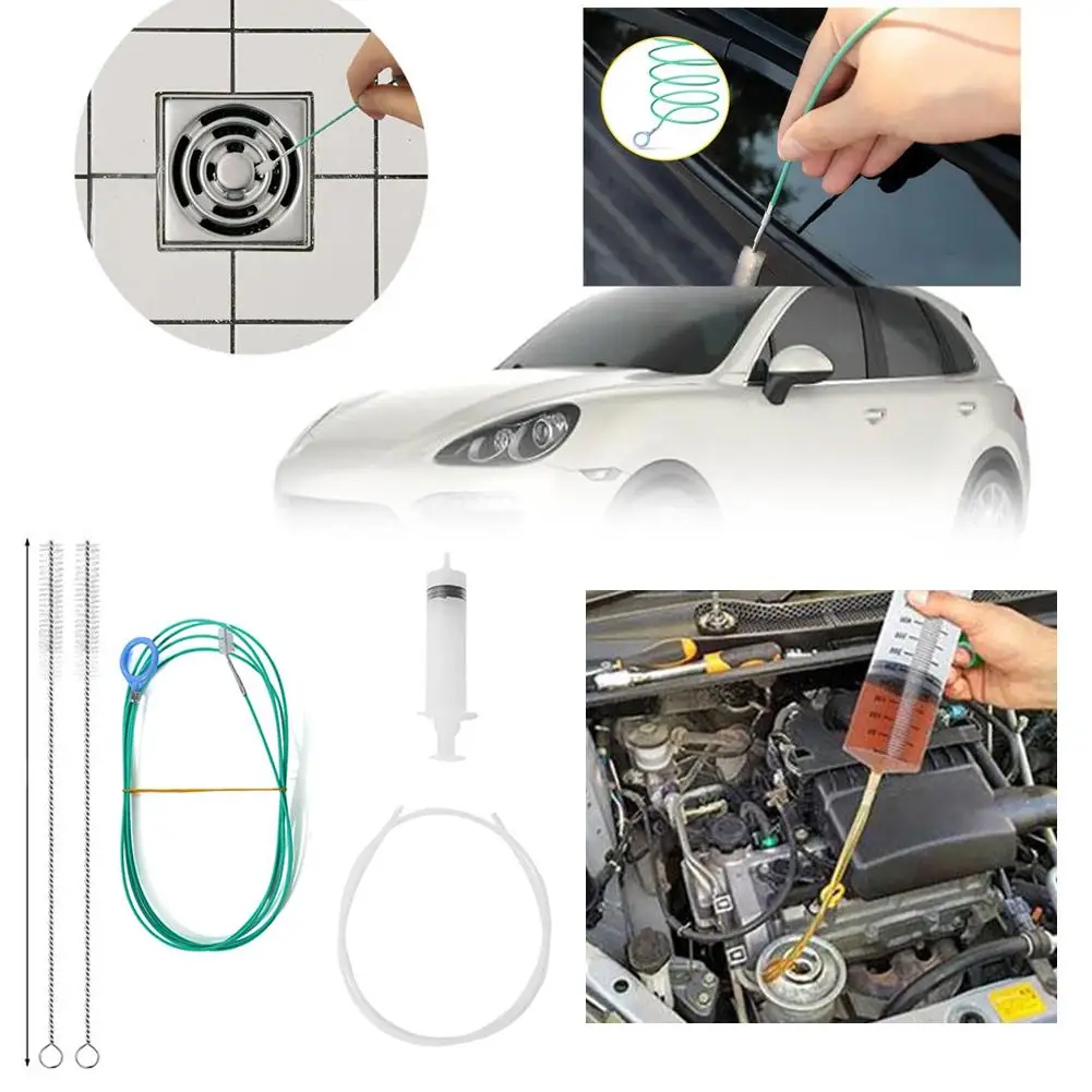 1 Set Auto-Abflussreiniger Reinigungsbürste & Spritzen Ölpumpe mit Schlauch Universelles Auto-Schiebedach-Abflussreinigungsset Lochverstopfungsbürste – Detail 5