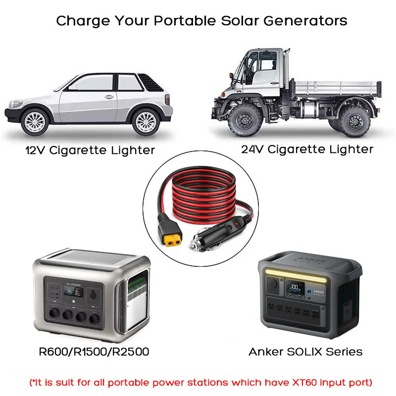 Encendedor de cigarrillos de coche XT60 de 3m/1,5 m 12AWG a Cable conector XT60 para ALLPOWERS R600 R1500 R2500 Ecoflow River Delta Anker, etc.