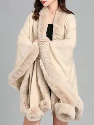 Winter Cloak Cashmere Warm Thick Loose Coat Poncho Women Faux Rabbit Fur Neck Cape Office Lady Furry Cardigan 신상아우터