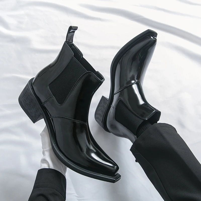 

Men High Top Boots PU High Heels Pointed Fashion Classic Men Boots Sizes 38-46