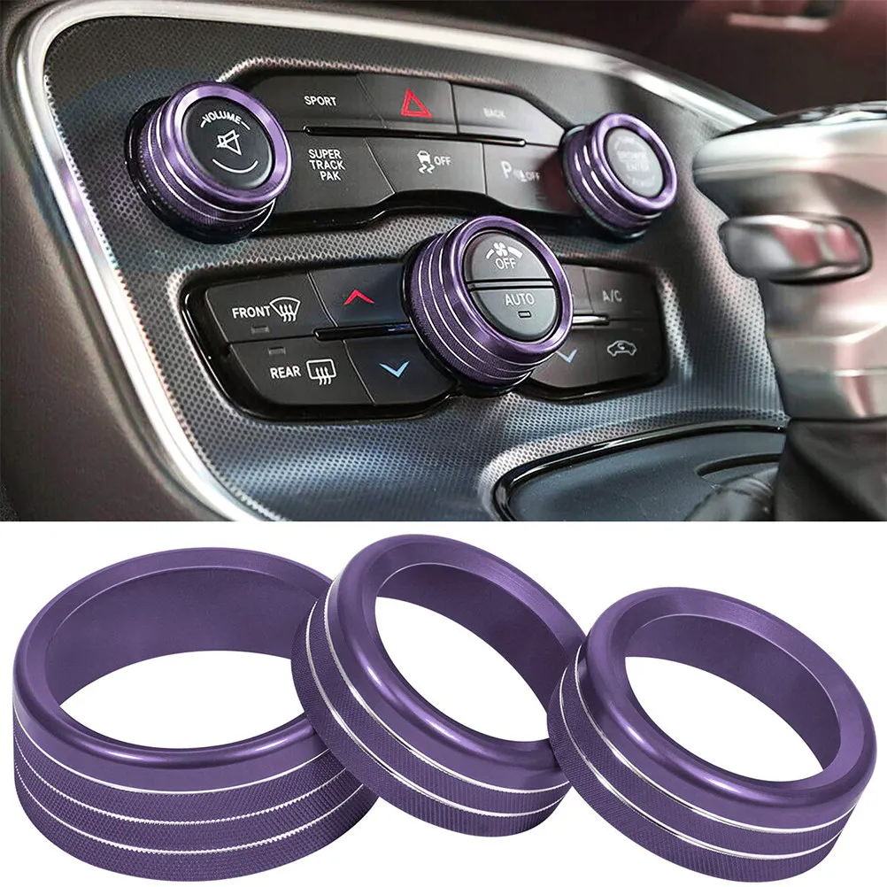 3Pcs Aluminum Alloy Air Conditioning Knob Ring Set for Car Interior Climate Control Trim Decorative Protection Cover with Smooth