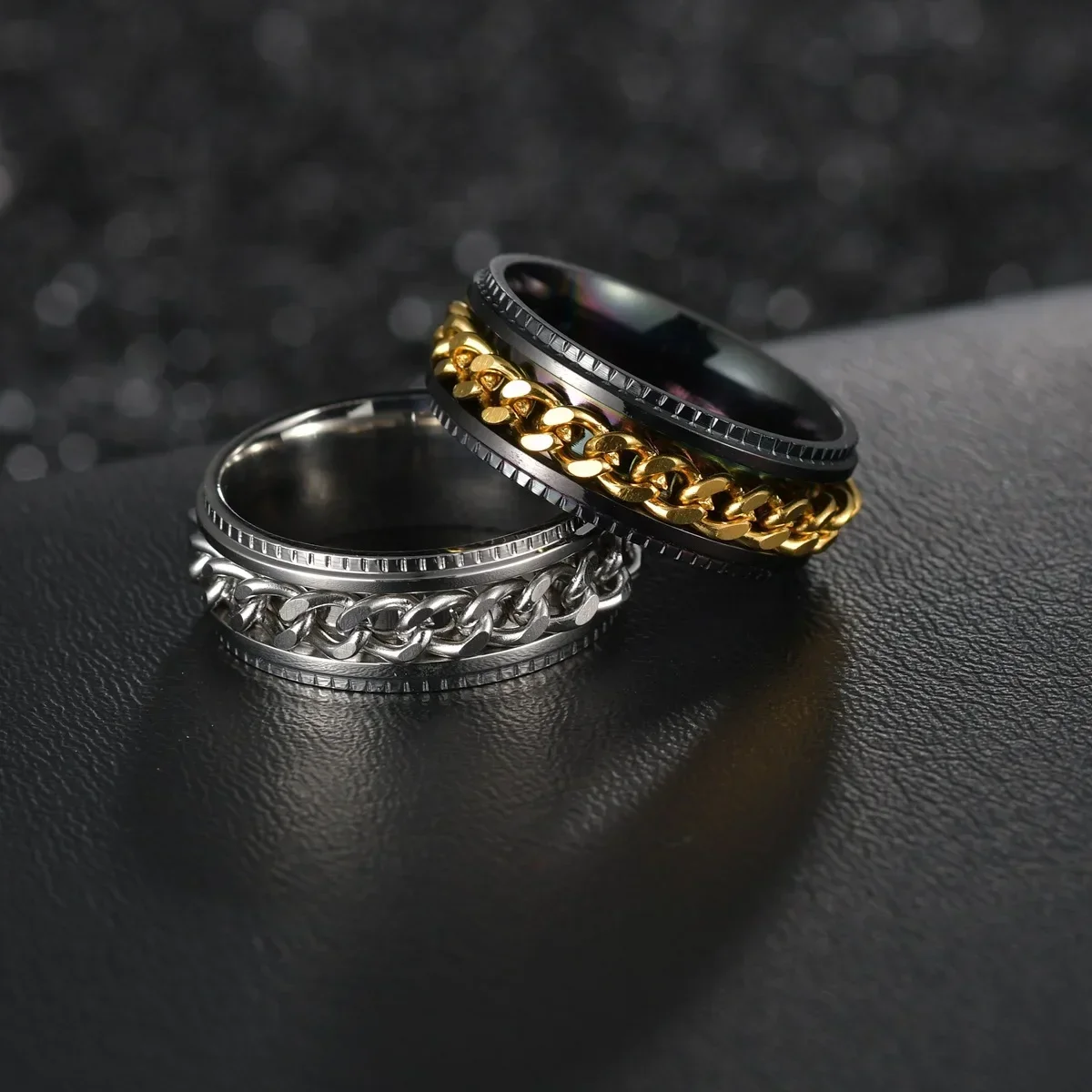 Fashion 8mm Men Stainless Steel Rotatable Spinner Ring High Quality Spinner Chain Rotable Rings Punk Women Man Jewelry for Party