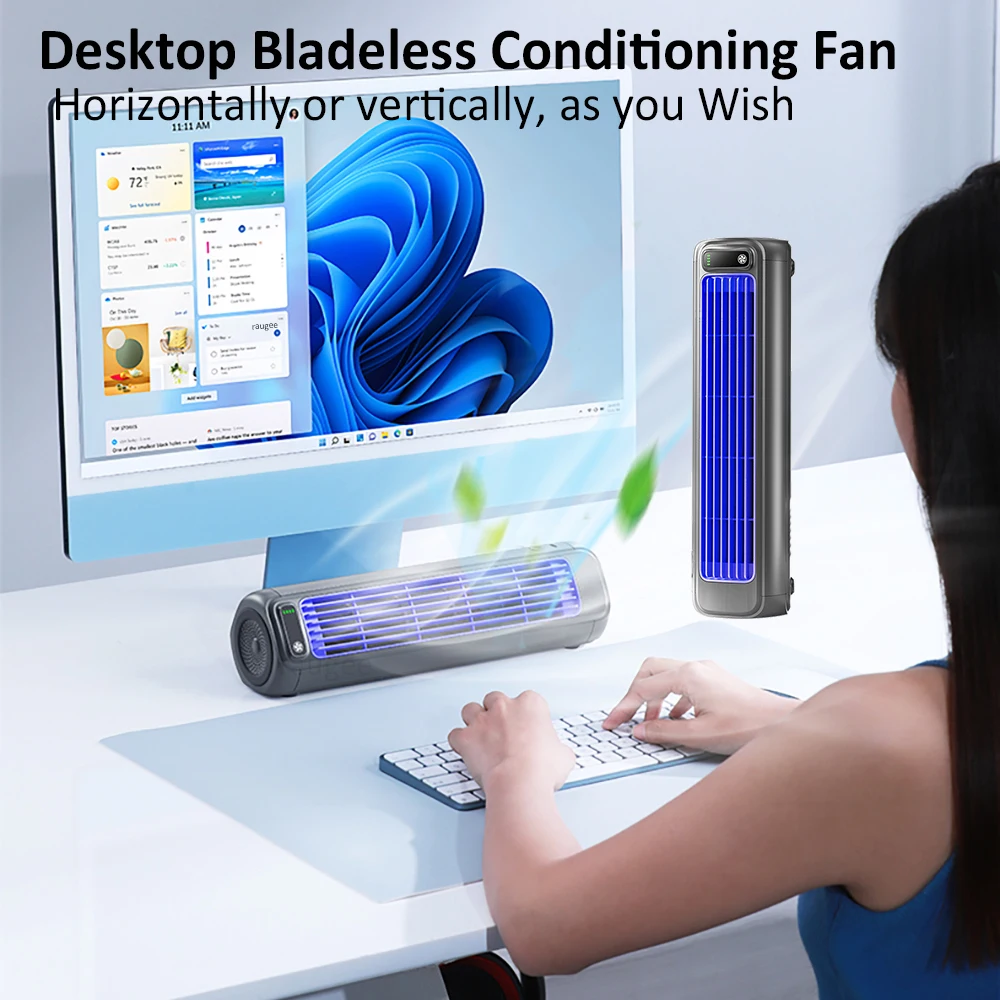 Electric Tower Fan Bladeless Desktop Wall Fan Rechargeable Portable Standing Air Circulation Cool Fan for Bedroom Office Kitchen