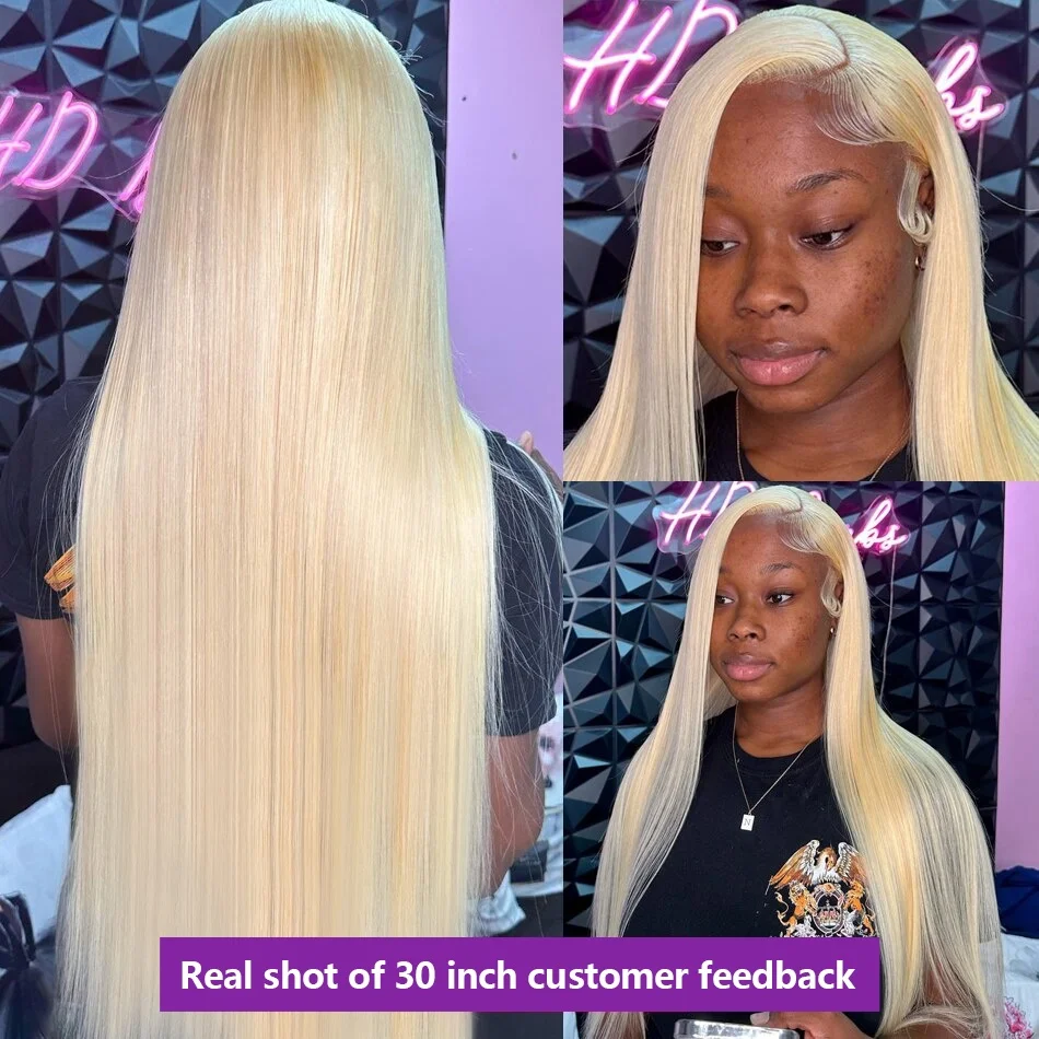 Honey Blonde Lace Front Wig, 613 Human Hair, Colored Hair, 100% Straight, 13x6, 40 in