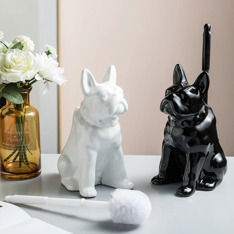 

Ceramic Dog Toilet Brush Holder French Bulldog Black and White Cartoon Dog Toilet Storage Bathroom Accessories Toilet Brush