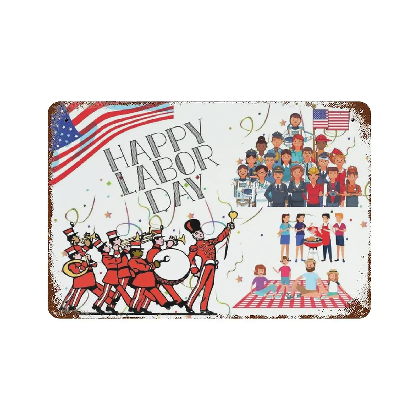 Dreacoss Metal tin Sign，Retro Style， Novelty Poster，Iron Painting，Happy Labor Day Tin Sign,Anniversary Tin Sign，Wall Decoration