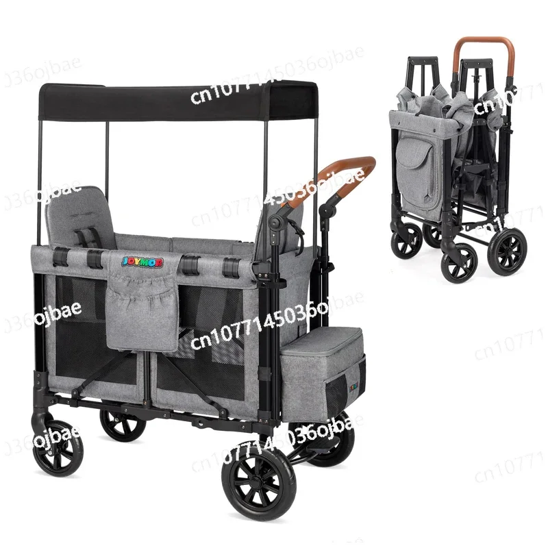 Children's Travel Camping Folding Cart with Roof Baby Stroller, 2-seater Baby Stroller