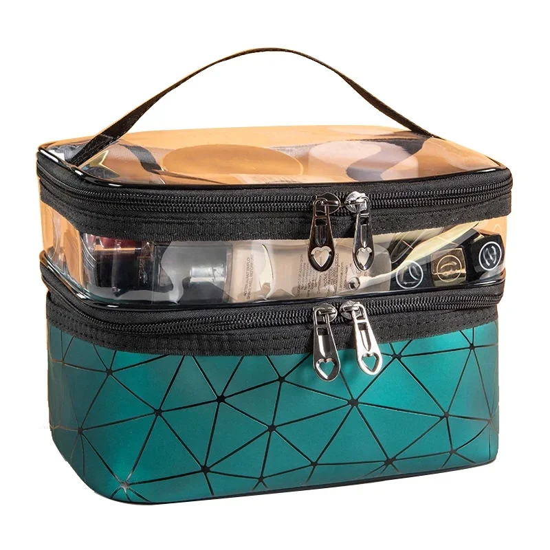 Double-layer Cosmetic Bag Large Capacity Travel Portable Waterproof Cosmetics Makeup Bag Transparent Storage Toiletries Bag BX19