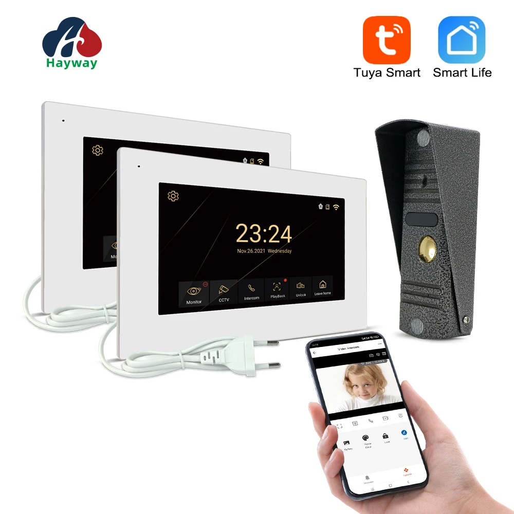 Hayway tuya 1080p video intercom system home wireless wifi video tür ein anruf panel und zwei monitor unterstützen bewegungs erkennung