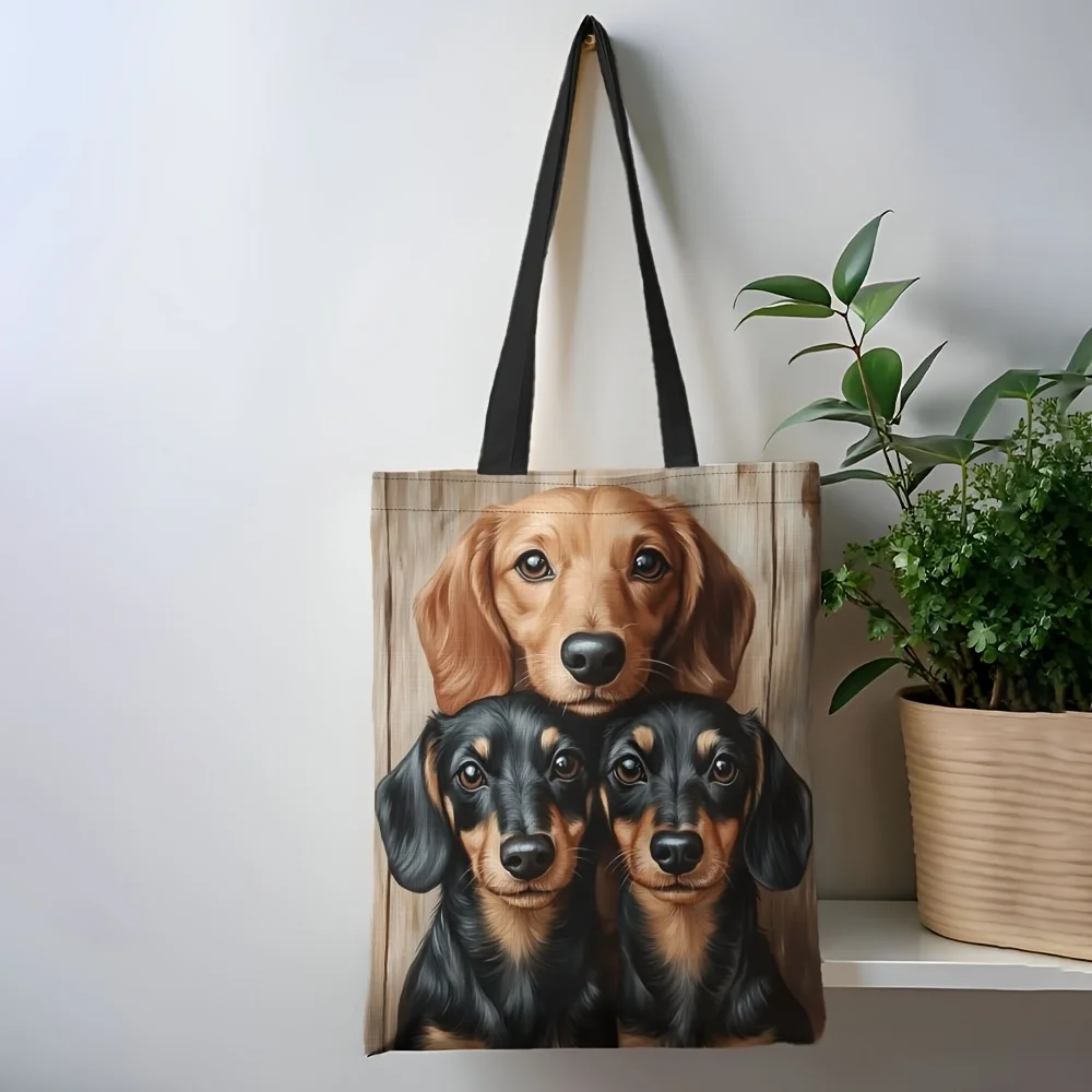 1pc Kawaii Dachshund Print Tote Bag Casual Shoulder Bag Large Capacity for Travel Beach & Shopping for Women's Fashion Pouch