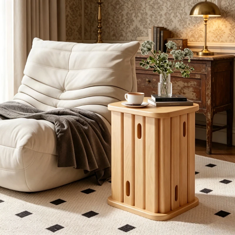 Stackable Solid Wood Stool, Round Minimalist Seat for Dining or Living Room, Easy Storage, Smooth Surface, Durable Structure