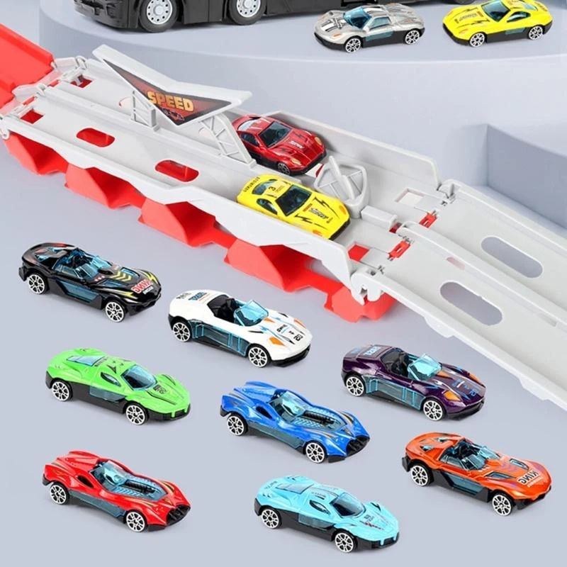 

Transport Car for Carrier Truck Toy with 8 Stylish Metal Racing Car with Foldable for 81.5" Racing Track 24 Car Storage 15UB