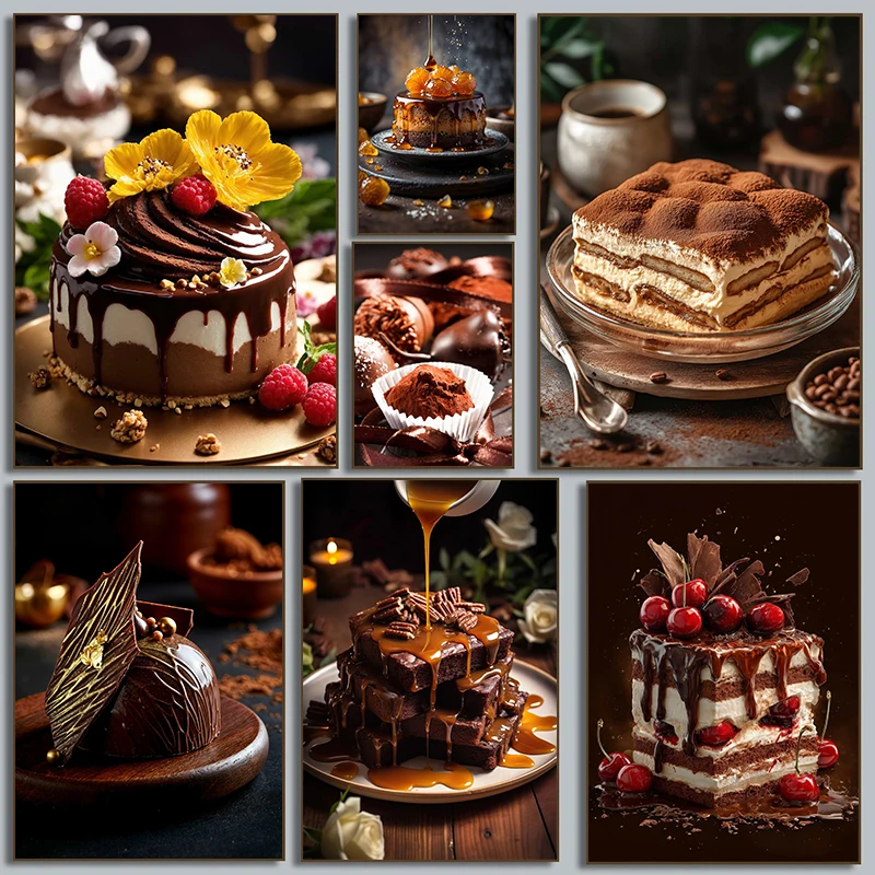 Delicious Dessert Chocolate Nuts Strawberry Cake Kitchen Food Poster Canvas Paintings Wall Art Pictures Coffee Shop Home Decor