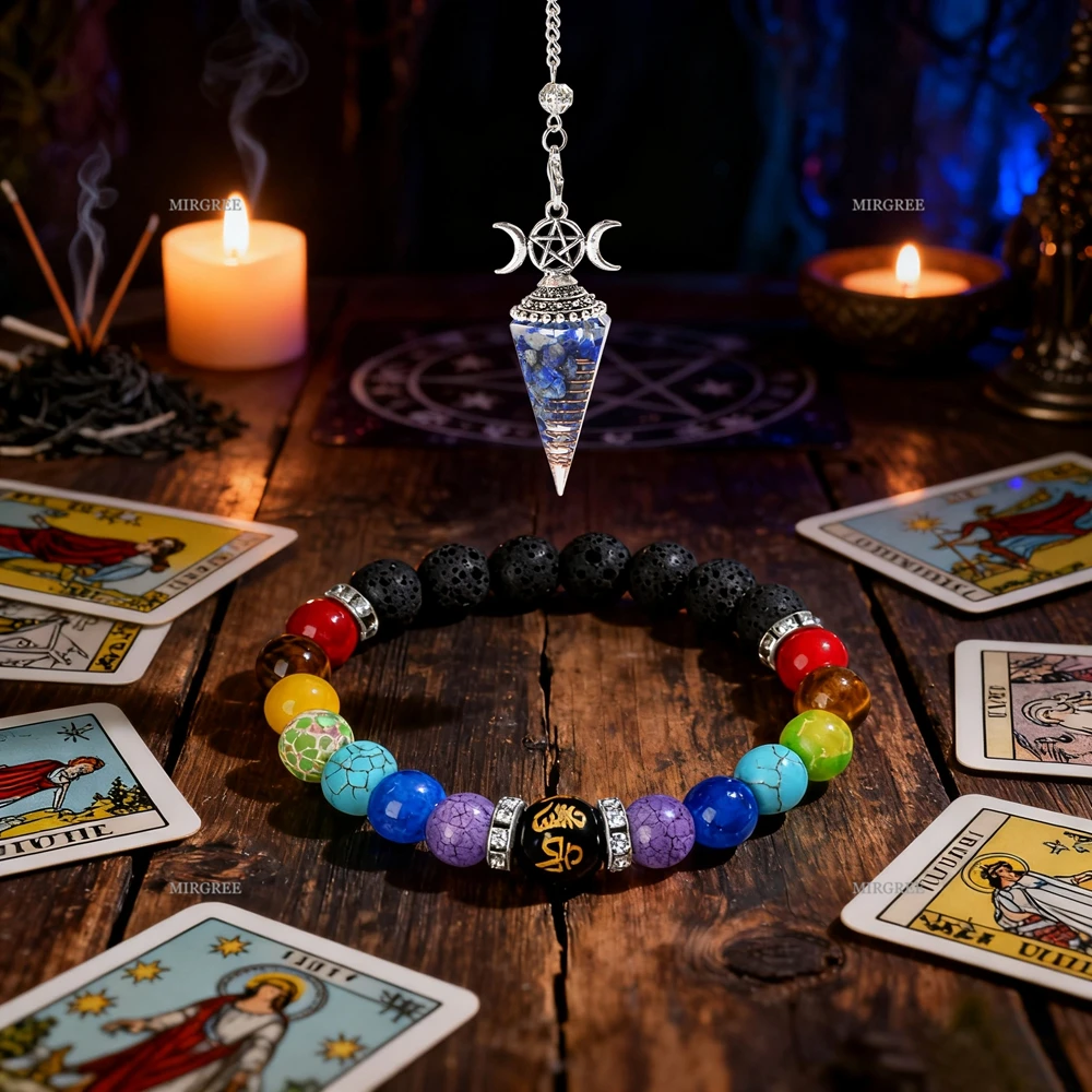 2pcs Healing Chakra Bracelet and Pendulum Kit for Spiritual Growth, Meditation, and Spiritual Energy