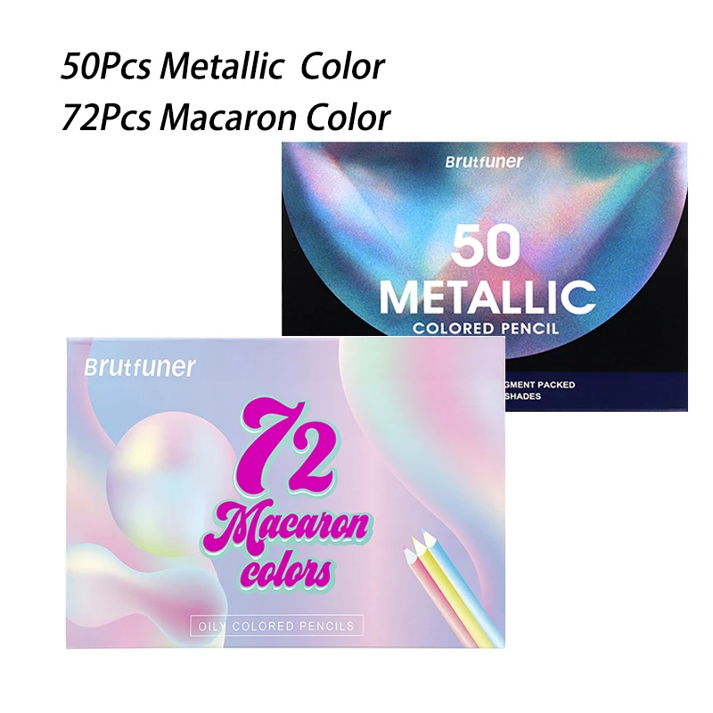 

Brutfuner 50Pcs Metallic Colored Pencils 72Pcs Macaron Pencils Drawing Soft Pencil Set Wood Oil Coloring Pencil Art Supplies