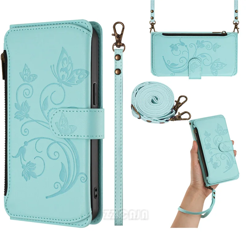 

Butterfly Flowers For Nokia C300 C01 Plus C1 2nd Edtion C02 C12 C22 C32 C30 Case Leather Stand Card Slots Zipper Wallet Lanyard