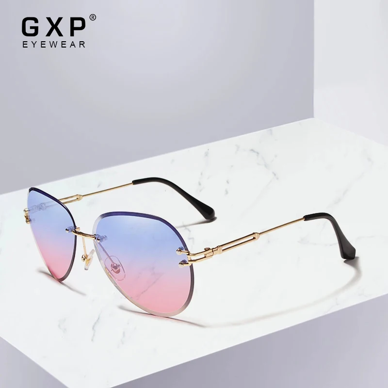 

GXP Vintage Fashion Sunglasses Round Rimless Women Sun Glasses Gradient Eye Protection Lens Color Contrast Decorative Eyewear