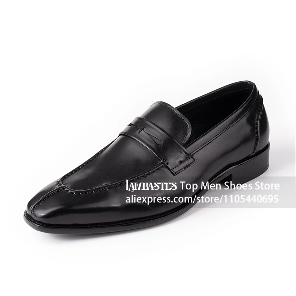 Burnished Penny Loafers for Men Gradient Burnished Toe Cap Formal Dress Shoes Split Toe Stitching Slip on Wedding Dress Loafers