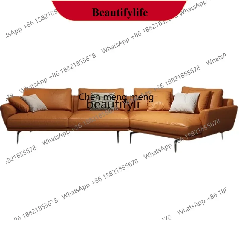 z183  minimalist corner leather sofa first layer cowhide living room Nordic modern down light luxury creative special-shaped pri