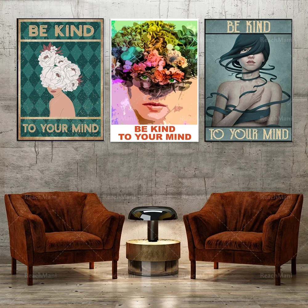 Treat Your Mind Poster, Flower Head Retro Poster, Women Mental Health Awareness Poster, Mental Health Issues Poster