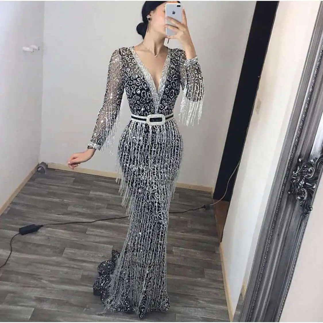

Winter Women's Long Sve Dr Gold Embroidery Tassel Wedding Dr Formal Gown Ele Classy Fem Faion Clothing
