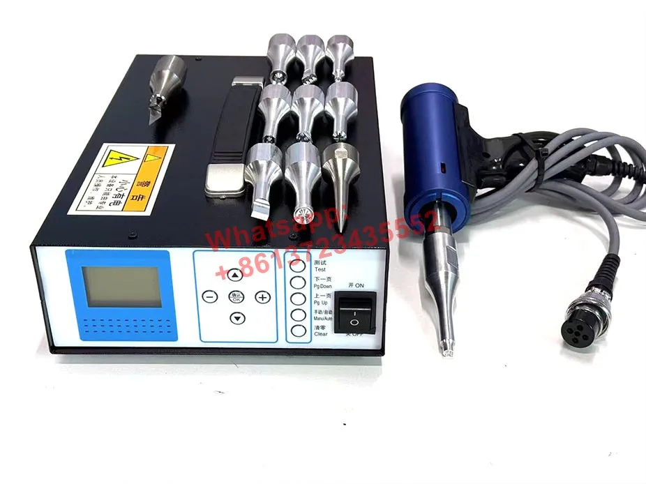 

Handheld ultrasonic plastic welding machine (28kHz) for modifying car interior door panels features spot welding functionality.