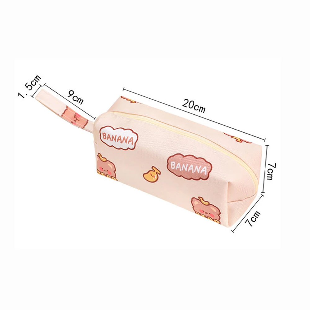 Cartoon Bear Large-capacity Canvas Pencil Case Bag Holder Desktop Stationery Cosmetics Storage Organizing Office School Supplies