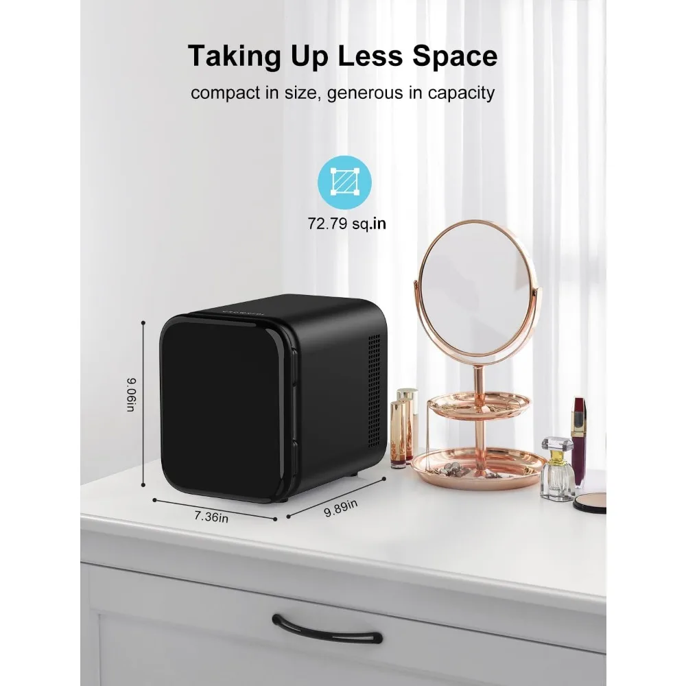 

Mini Fridge, 4 Liter/6 Cans Portable Skincare Fridge, AC/12V DC Cooler and Warmer Personal Refrigerator, ETL Listed