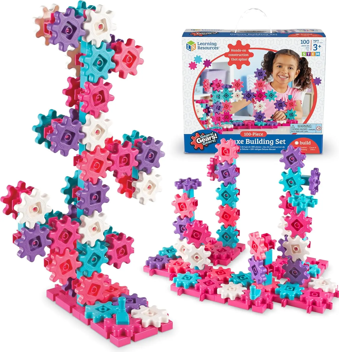 

Pink Deluxe Building Set with 100 Gears for STEM Activities, Ages 3+, Fine Motor Skills Toy