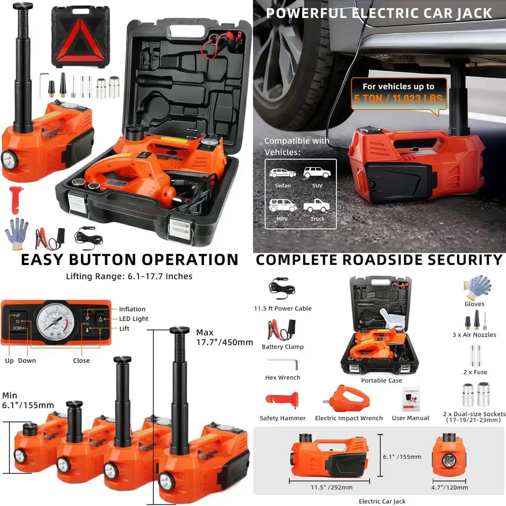 

5-Ton Hydraulic Floor Jack with Electric Impact Wrench, Tire Inflation, and LED Light - Suitable for Cars, SUVs, and Trucks
