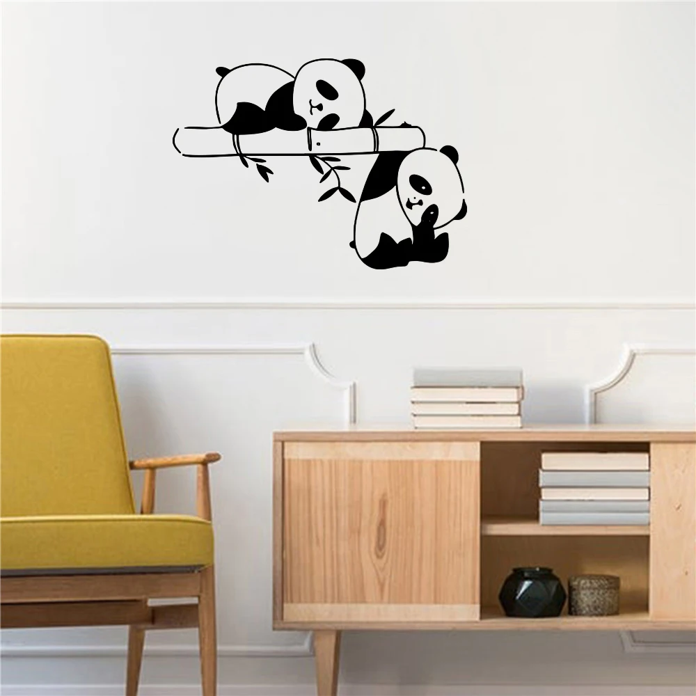 Spanie bambus Panda naklejka ścienna niedźwiedź zwierzę z dżungli oddział naklejka sypialnia salon Vinyl Decor wystrój pokoju dziecięcego