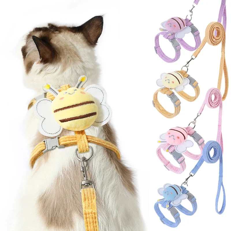 Pet Cat Belt Collar Set Adjustable Cartoon Bee Double-decker Cat and Dog Escape Prevention Vest Collar Outdoor Walk