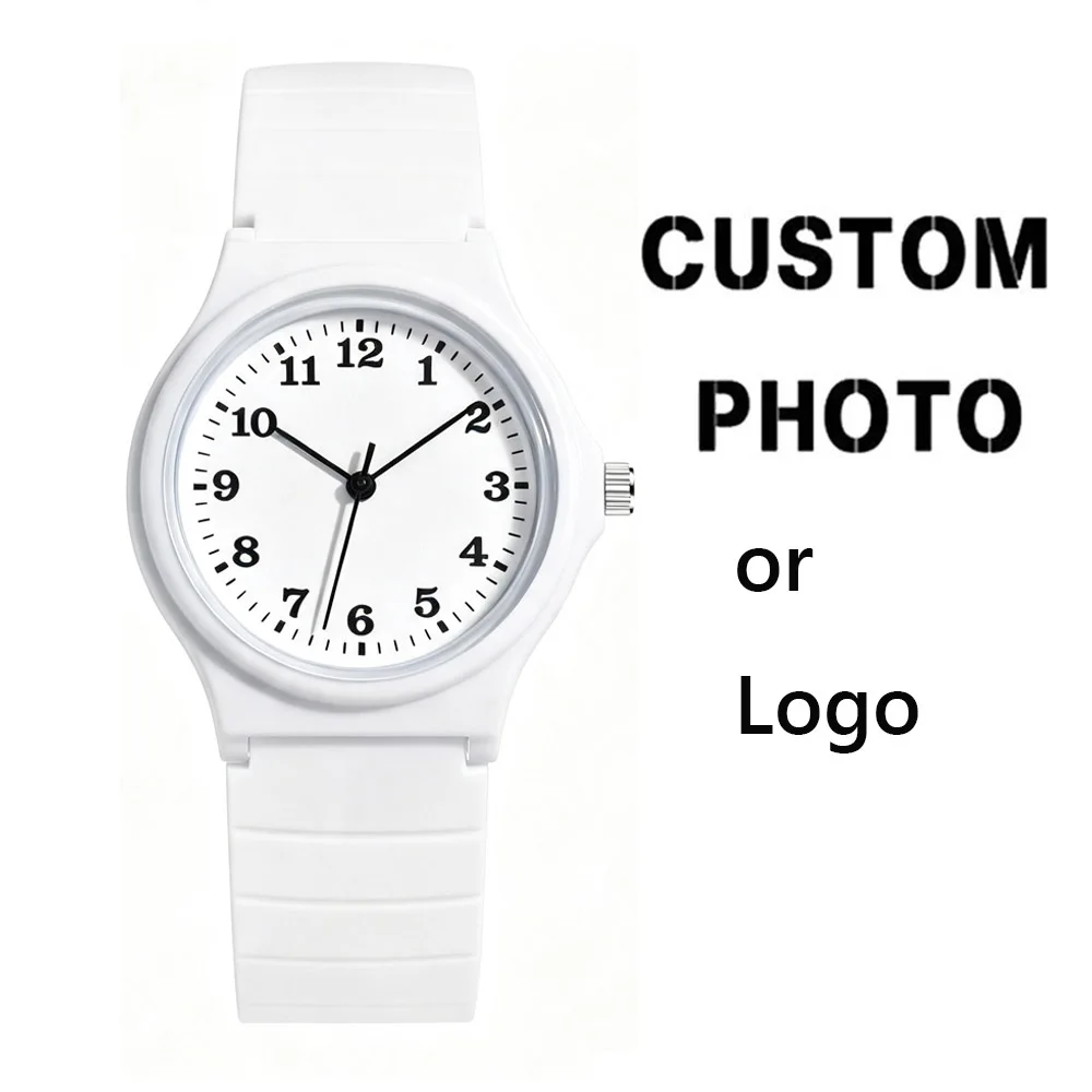 CL071 Small Case Kids Simple Plastic Watch Custom Logo Photo 4 Colors Student Wristwatch