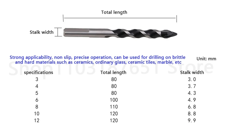 1pcs M3 M4 M5 M6 M8 M10 M12 Black Tricorn Drill Bit Glass Ceramic Tile Bits High Hardness Super Hard Alloy Concrete Power Tools