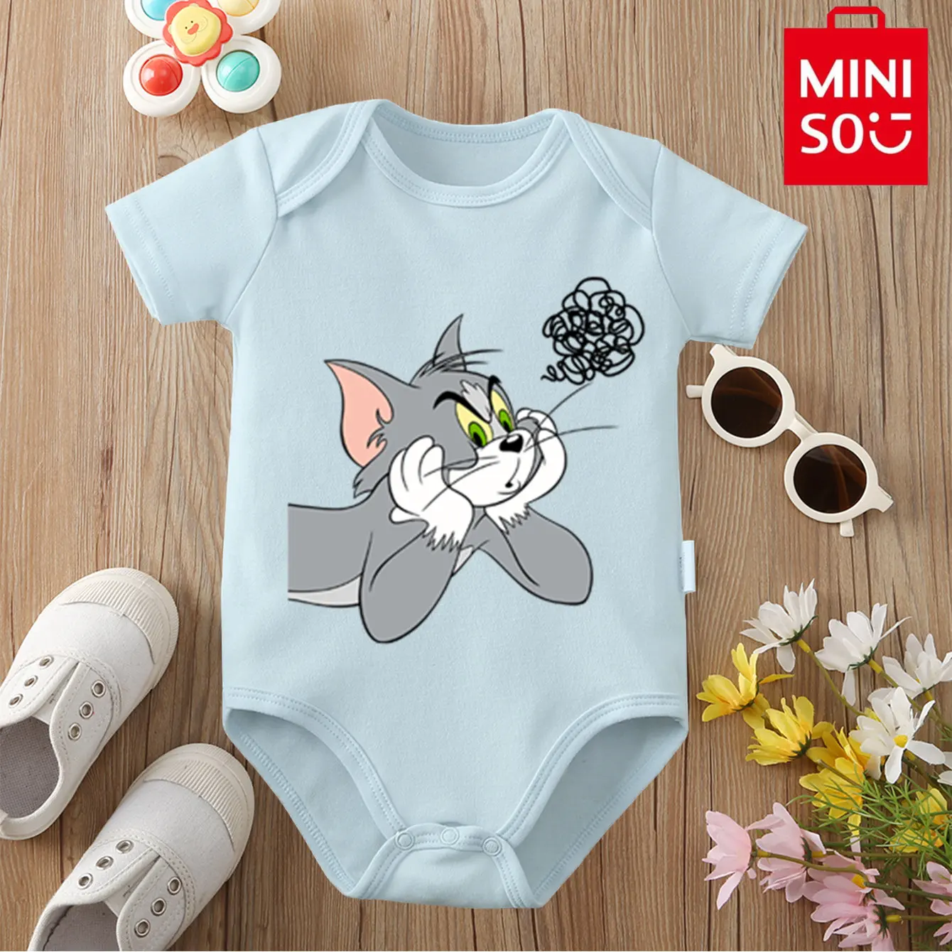 

MINISO Tom and Jerry Pure Cotton Cute Print Bodysuit Baby Soft Cloths Gift for Baby Onesie Jumpsuit for 0 To 12 Months Newborn