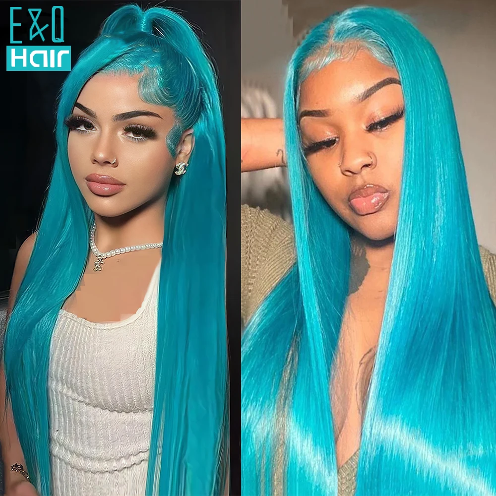 Light Lake Blue Colored Straight 13x4 Lace Front Human Hair Front Wigs 13X6 Brazilian Remy On Sale Pre Plucked Frontal Wig