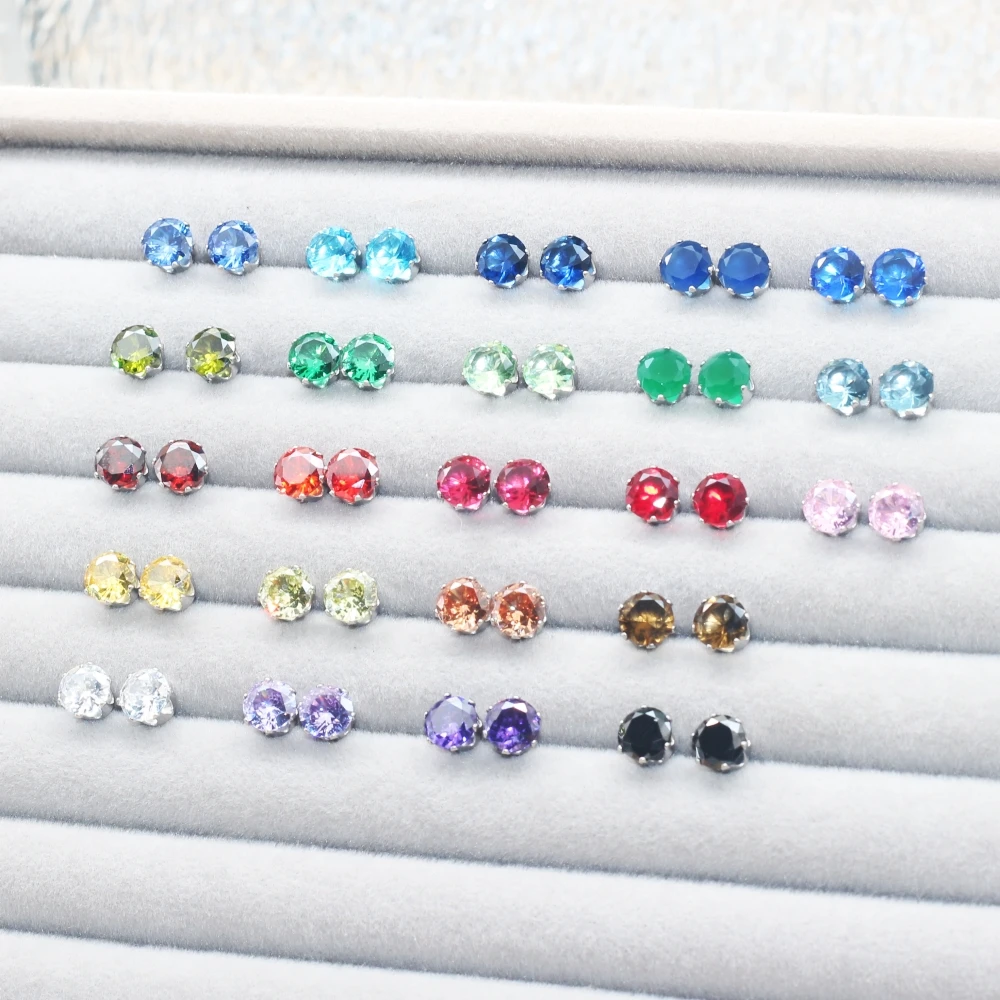 Minimalistische 6mm Runde AAA Zirkonia Edelstahl Ohrstecker Rosa Nicht Verblassend Klassischer Stil – Detail 2