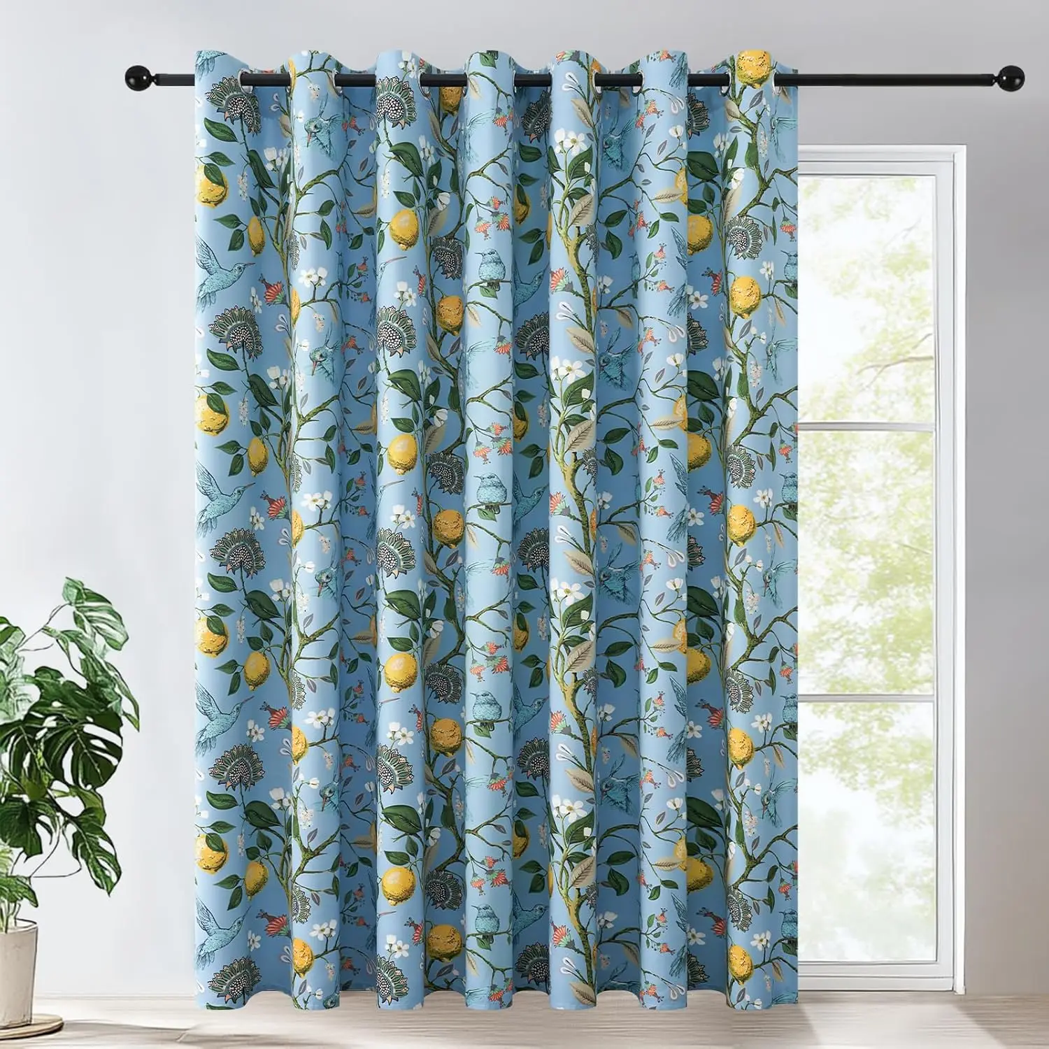 

Sliding Door Floral Curtains & Drapes, Blackout Extra Wide Room Divider Large Blue Vintage Farmhouse Country Hummingb