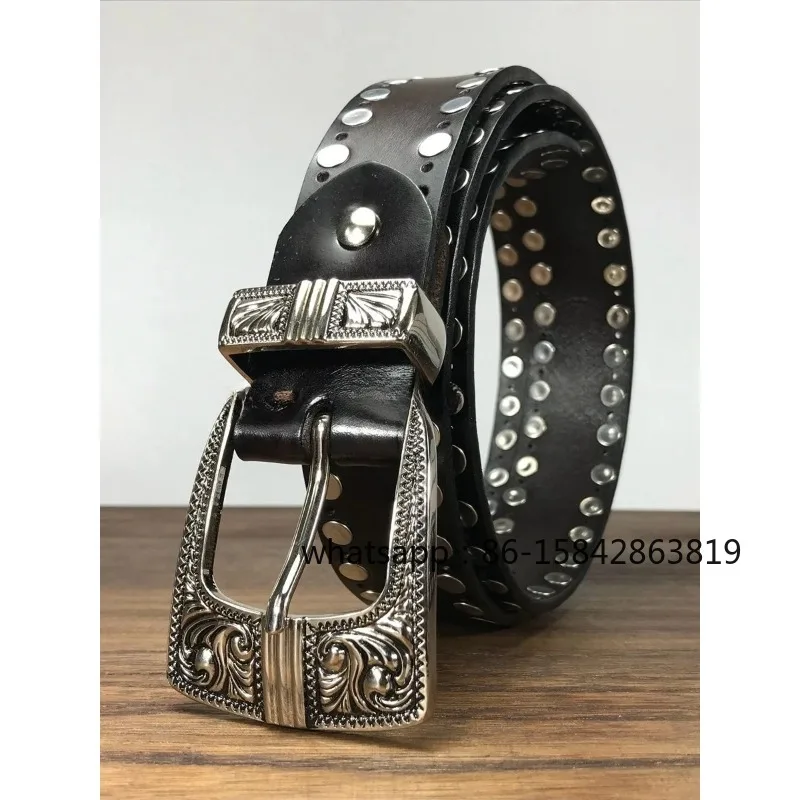handmade-original-punk-rivet-motorcycle-belt-men's-belt-needle-buckle-genuine-leather-top-layer-cowhide-2024-new-model