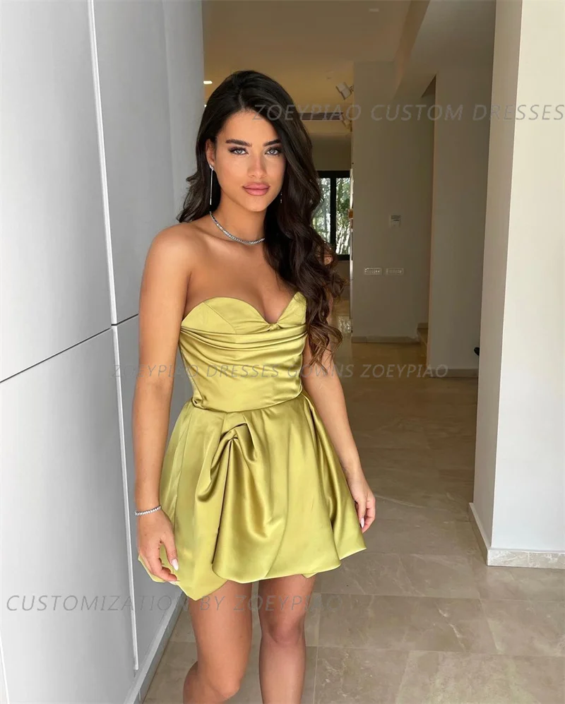 Simple Green A-line Mini Prom Dress Sexy Satin Party Dresses Custom Prom Dresses Luxury Gowns Sleeveless Robes De Soirée