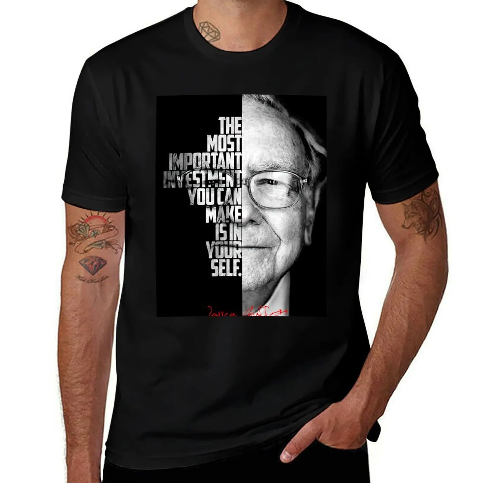 

Black and white WArren Buffet Entrepreneur quote. T-Shirt man t shirt cotton t shirts for man pack white T-Shirt