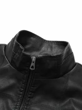 Men's Stand-Up Collar Leather Jacket, Simple and Versatile, Leather Material Gives a High-End Feel, Suitable for Office Commuting, Casual Gatherings with Friends, Autumn and Winter Styling, Street Wear, Leisure and Relaxation, Lightweight Outdoor Wear 3