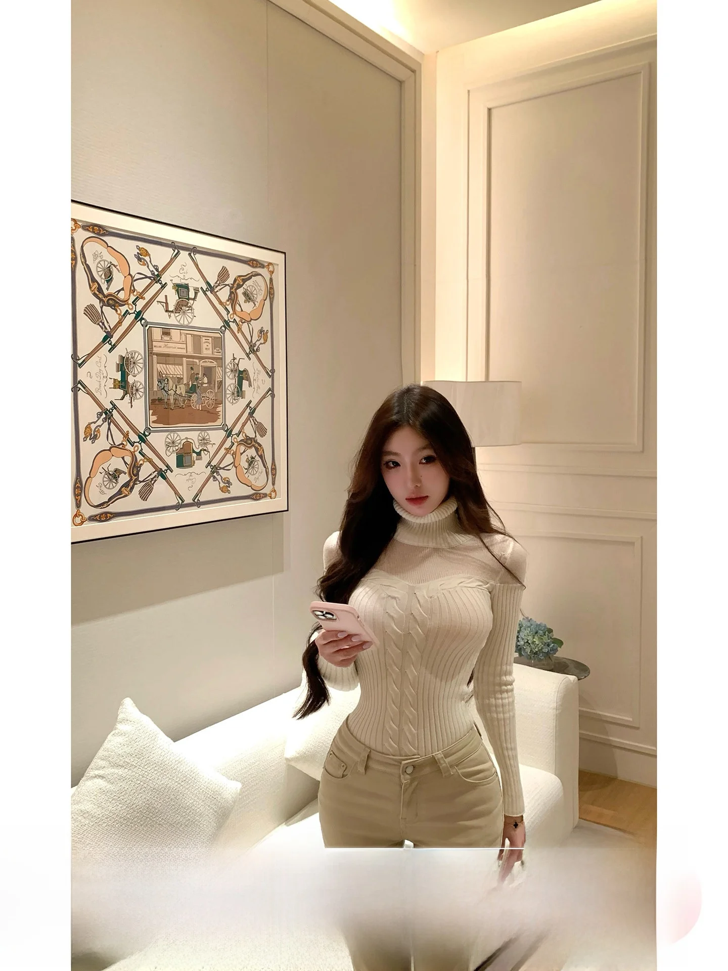 

Вязаный свитер Pure Desire Sugar Water с высоким воротом для женщин, облегающий топ с вырезами и узором, мягкий, эластичный, с длинными рукавами