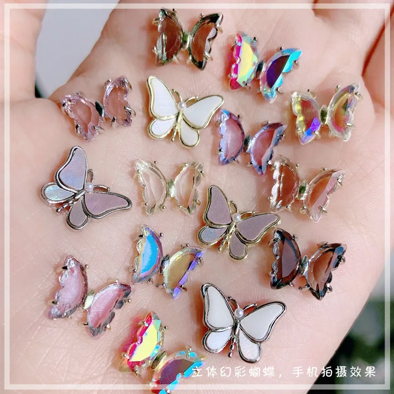 10 STKS 3D Kristal Vlinder Nail Art Charms Gem Sieraden Onderdelen Accessoires Voor Manicure Decor Nagels Decoratie Benodigdheden Materiaal