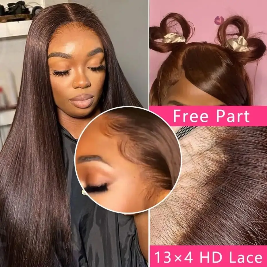 13x6 HD Striaght Chocolate Brown Colored Lace Front Human Hair Wigs For Women Pre Plucked Glueless 13x4 Lace Frontal Wig On Sale